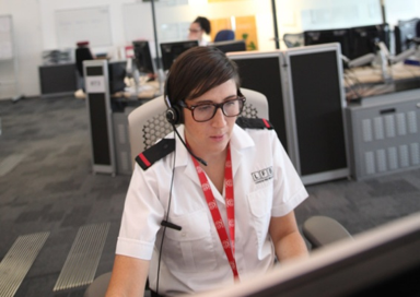 Woman with headset on